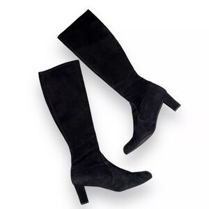 Stuart Weitzman Tall Suede Riding Boot in Black Leather Lined Size 8 1/2M